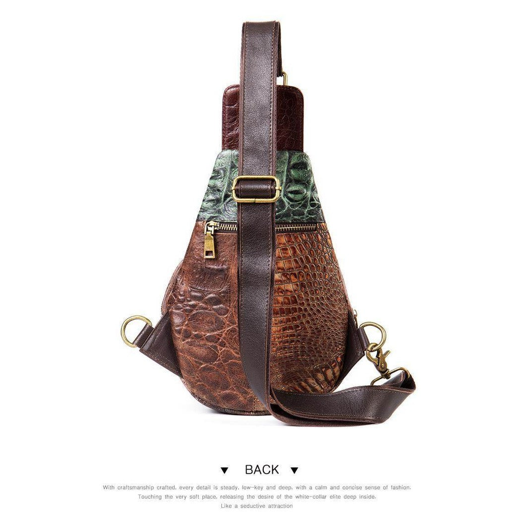 Unique leather handbag women featuring a stylish design with multiple textures and adjustable strap
