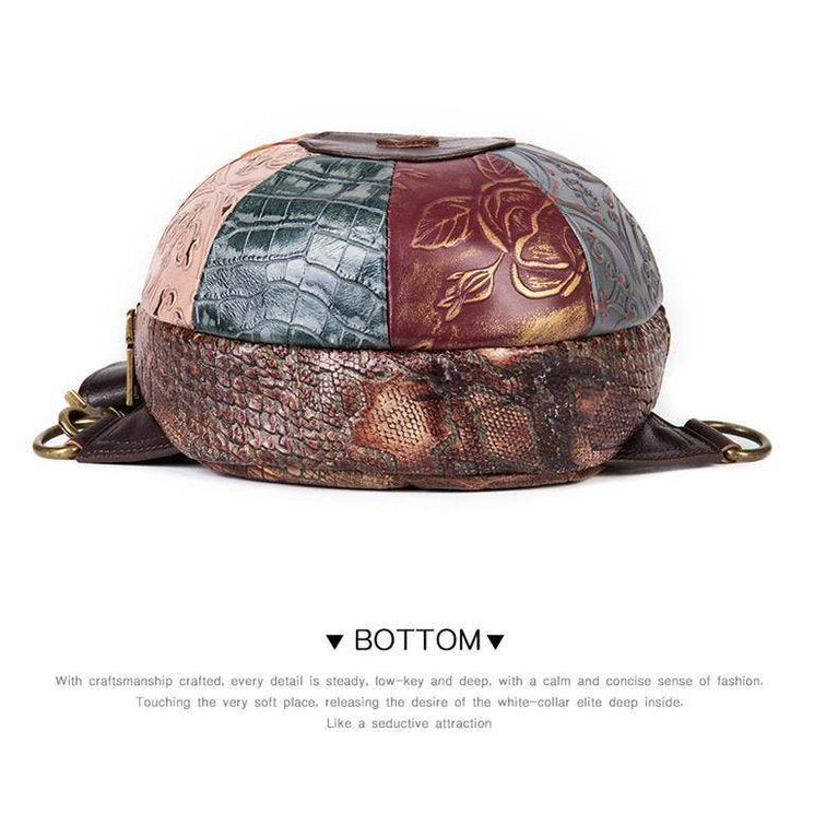 Unique leather handbag women with intricate designs and diverse textures for a stylish look