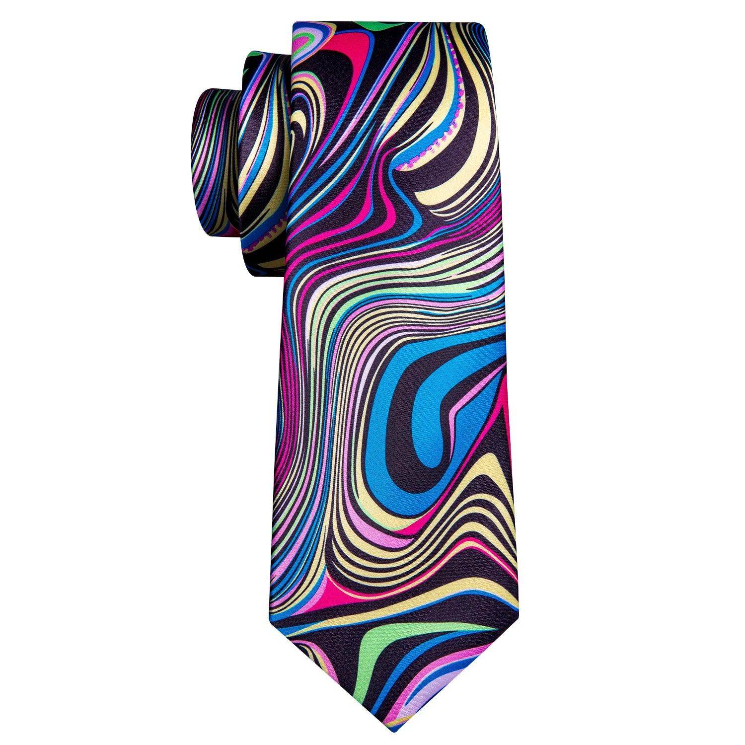Colorful men's necktie with unique necktie designs featuring vibrant swirls and patterns