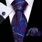VacationGrabs unique necktie designs featuring vibrant paisley patterns with matching pocket square