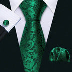 Stylish green tie with intricate floral patterns, showcasing unique necktie designs for men's accessories