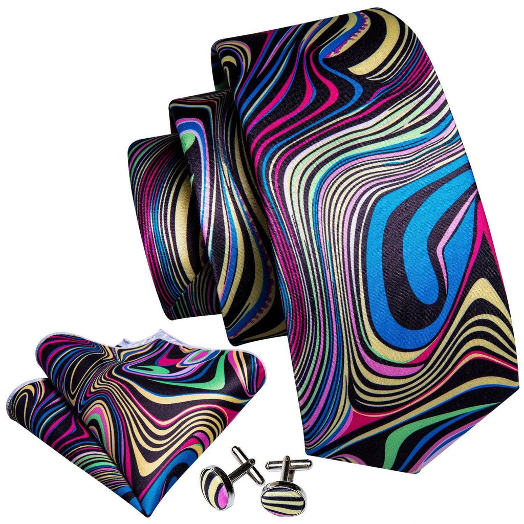 Colorful unique necktie designs with matching pocket square and cufflinks for stylish men's accessories