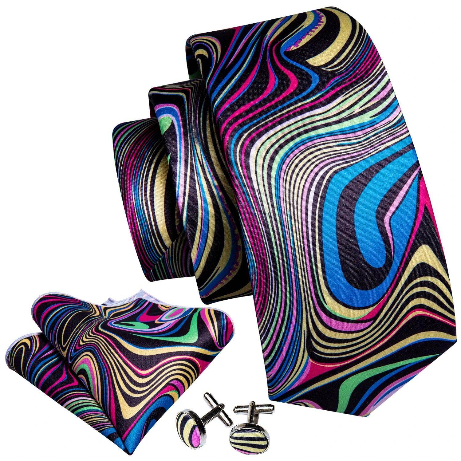 Colorful unique necktie designs with matching pocket square and cufflinks for stylish men's accessories