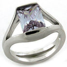 Unique rectangular gemstone silver ring featuring a stunning purple stone in a sleek design