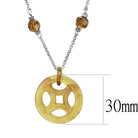 Unique silver pendant necklace with a circular yellow centerpiece and decorative beads