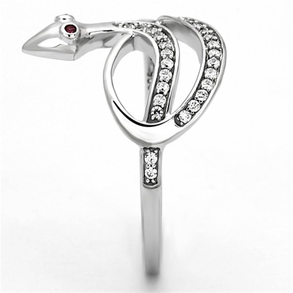 Unique snake design engagement ring in silver with jeweled accents for a striking appearance