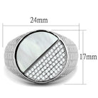 Unique sterling silver mens ring featuring a half-moon design with mother of pearl and detailed embellishments