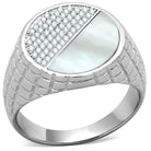 Unique sterling silver mens ring with textured design and sparkling accent stones