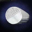 Unique sterling silver mens ring with a shiny surface and diamond accents, ideal for special occasions