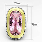 Unique vacation jewelry for her featuring a large pink gemstone ring with a gold and silver design