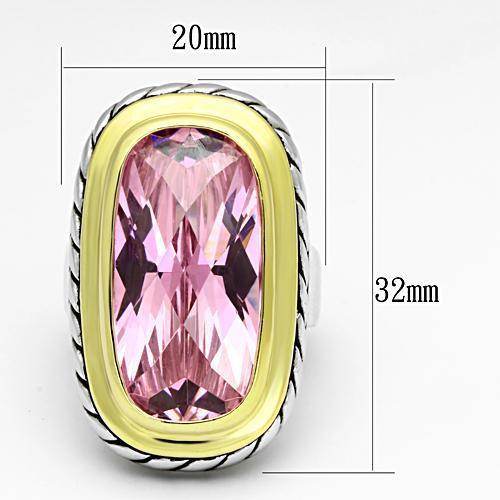 Unique vacation jewelry for her featuring a large pink gemstone ring with a gold and silver design