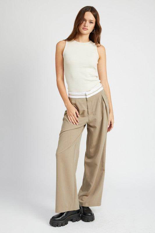 Emory Park unique waistband pants in beige with a relaxed fit and stylish design for women's casual wear