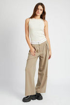 Emory Park unique waistband pants in beige with a relaxed fit and stylish design for women's casual wear