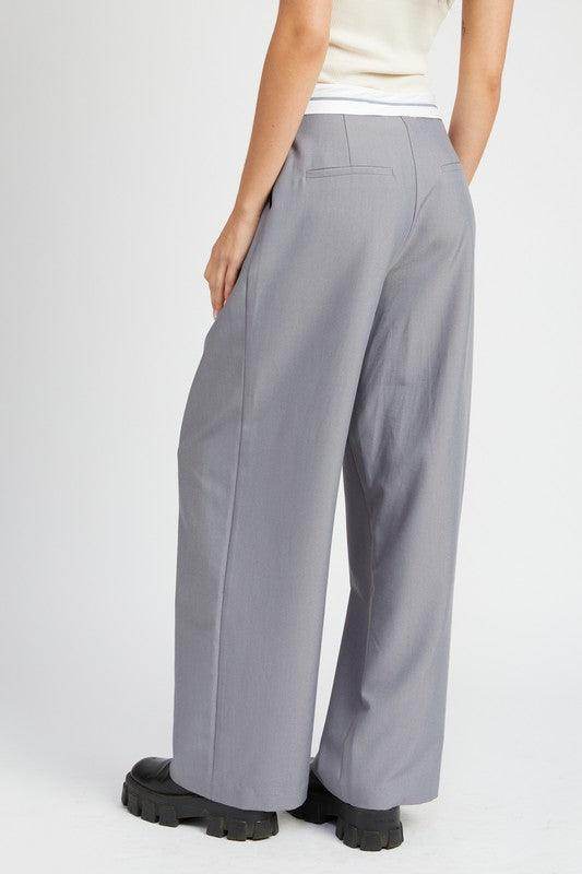 Emory Park unique waistband pants in gray with wide leg design and back pocket for added style