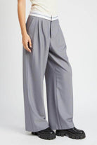 Emory Park unique waistband pants in gray featuring a wide-leg design for a stylish look