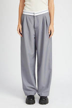 Emory Park unique waistband pants in gray with a comfortable pleated design and casual fit
