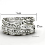 Unique women's silver jewelry ring with spiral design and sparkling rhinestones