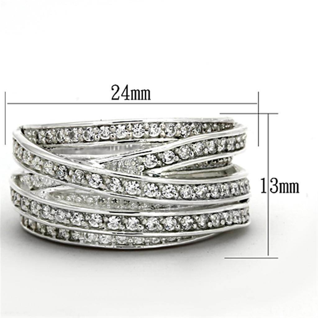 Unique women's silver jewelry ring with spiral design and sparkling rhinestones