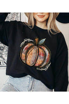 Black unisex fall sweatshirt featuring a colorful pumpkin graphic for a stylish autumn look