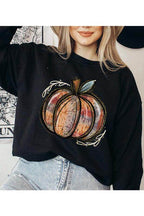 Black unisex fall sweatshirt featuring a colorful pumpkin graphic for a stylish autumn look