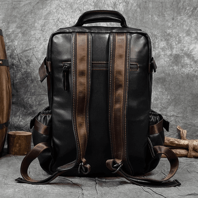 Stylish unisex leather backpacks with padded straps and multiple pockets for travel and daily use