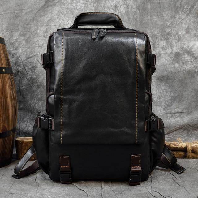 Durable unisex leather backpacks with adjustable straps and spacious main compartment