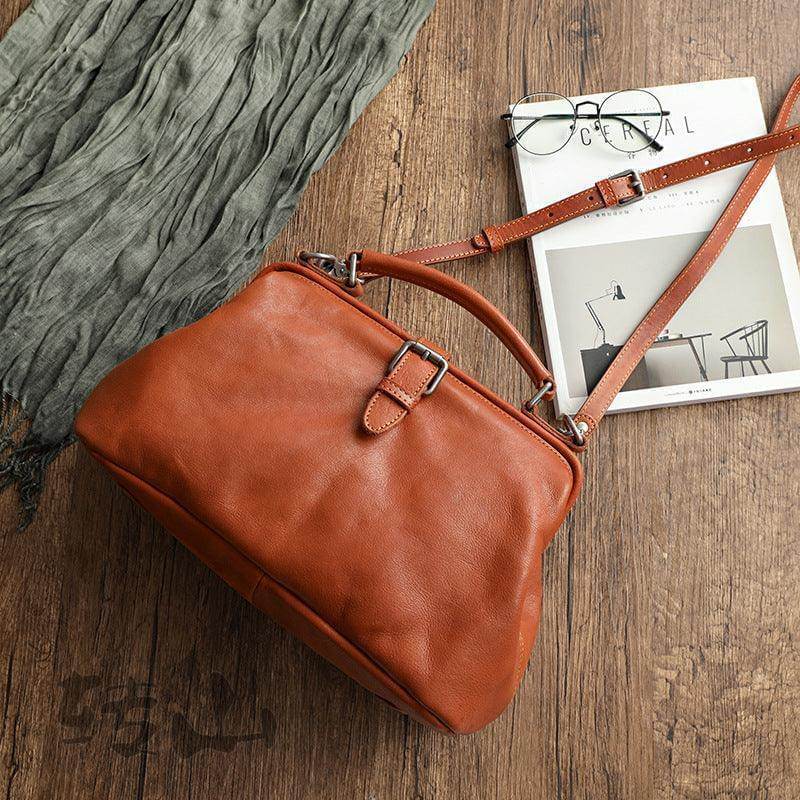 VacationGrabs unisex shoulder bag for travel in rustic brown leather with adjustable strap