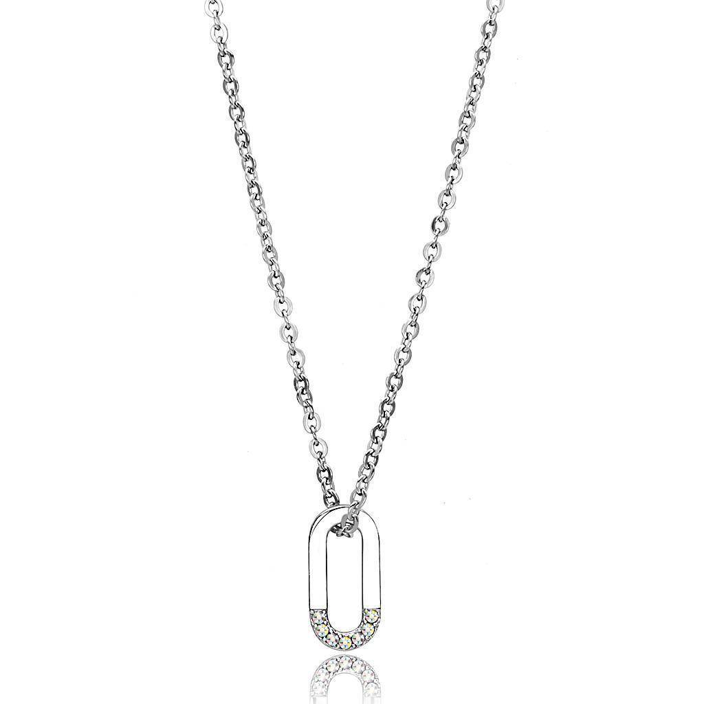 Unisex silver pendant necklace featuring a sleek design with a sparkling link charm