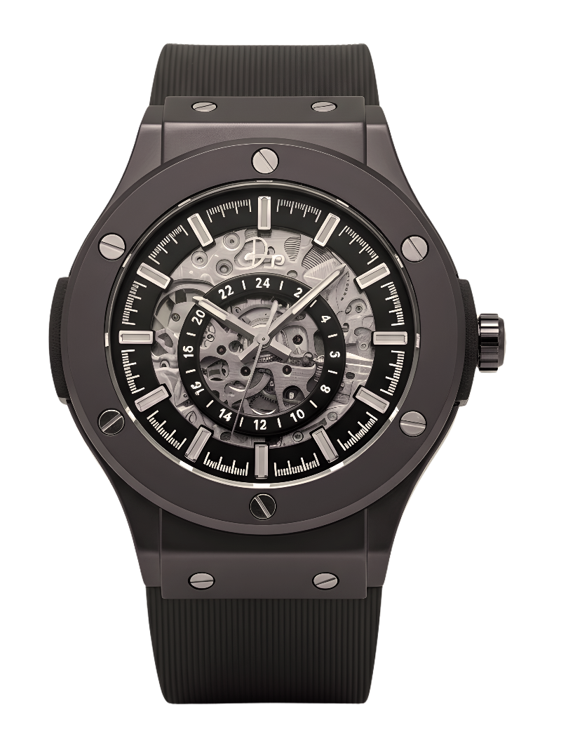 Dapper Watches men's stainless steel watch with black rubber strap
