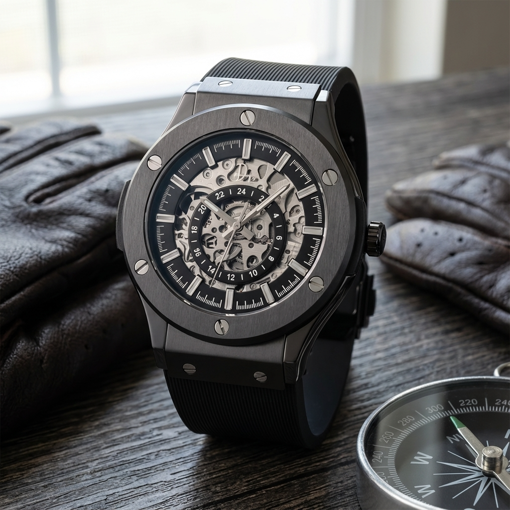 Dapper Watches men's black stainless steel watch, stylish for any occasion