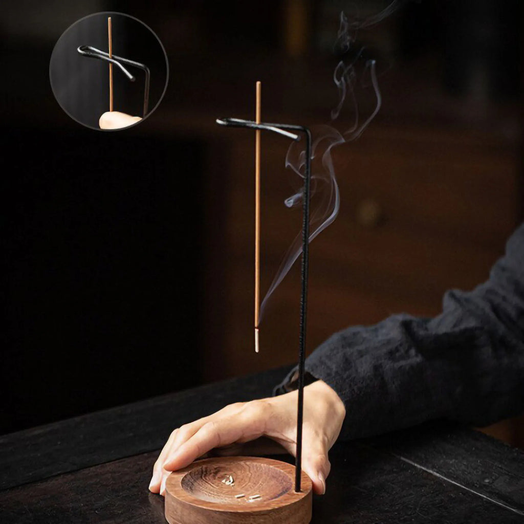 Natural wood base upside down incense burner for aromatic relaxation