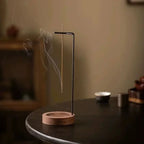 Wooden base metal upside down incense burner for aromatic relaxation