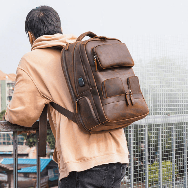 Luggage & Bags - Backpacks Urban Leather Weekender Backpack Large Capacity Travel Bag Usb