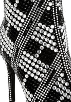Stylish urban studded ankle boots for women with rhinestone embellishments and high heels