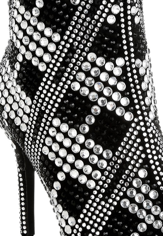 Stylish urban studded ankle boots for women with rhinestone embellishments and high heels