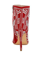 Rag Company urban studded ankle boots for women in red with striking rhinestone details and a sleek stiletto heel