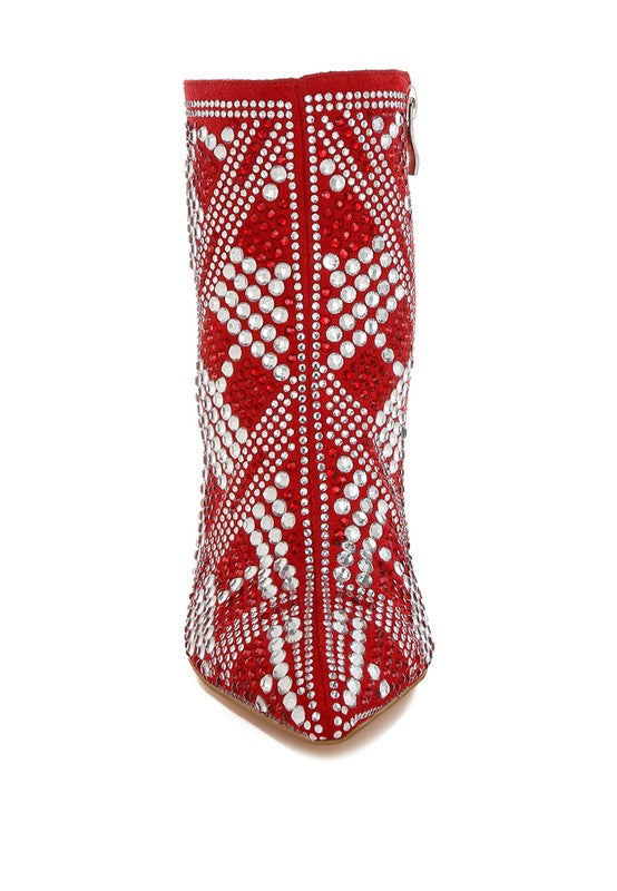 Rag Company urban studded ankle boots for women in red with decorative pearl studs and a stylish design