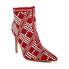 Rag Company urban studded ankle boots for women in red with stylish crystal embellishments