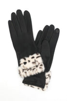 VacationGrabs women black winter gloves with leopard print faux fur cuff gloves and touchscreen fingertip
