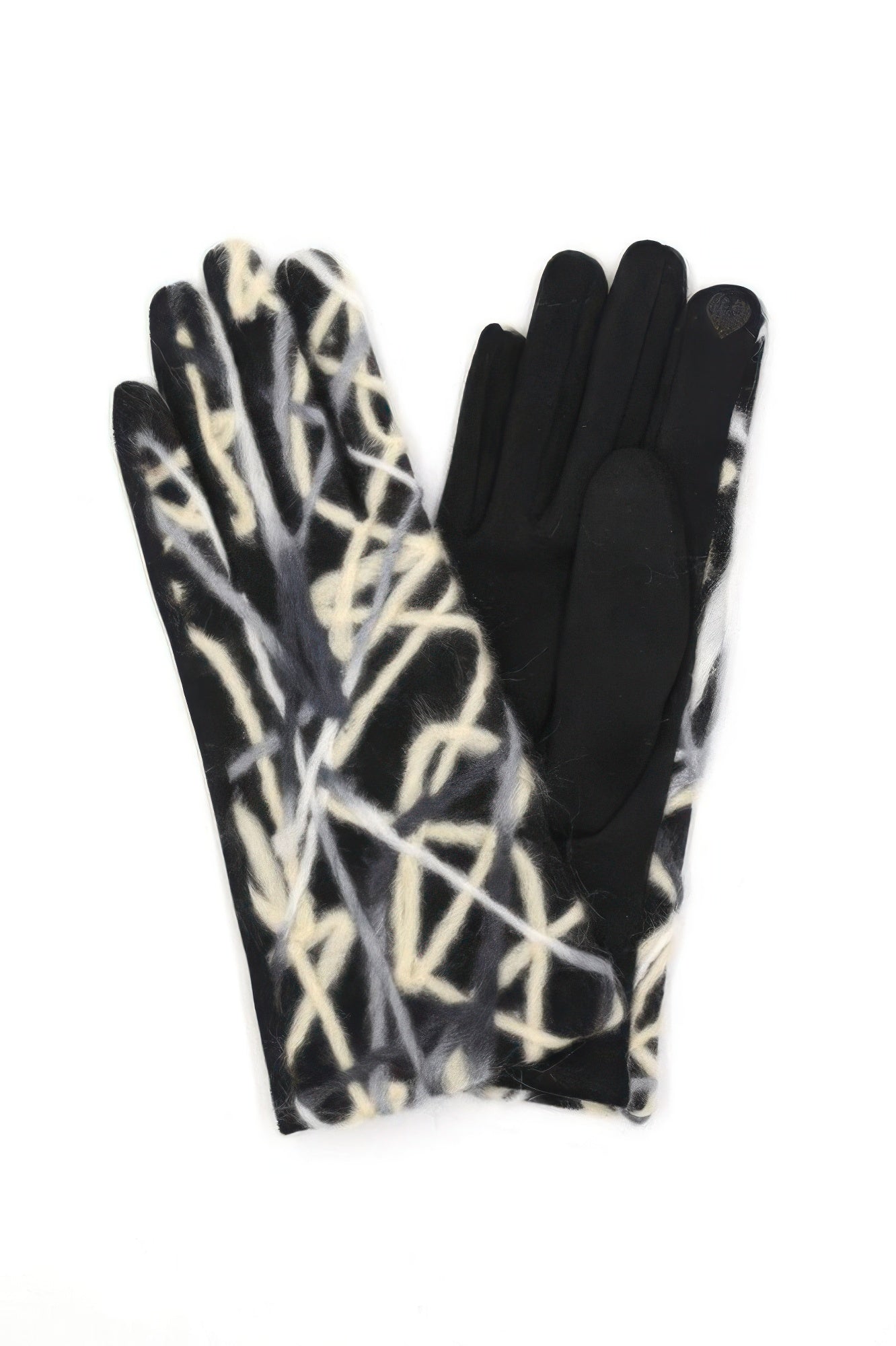 VacationGrabs womens black and cream geometric embroidered touch screen gloves with long wrist fit