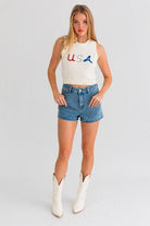 Women's Shirts - Cropped Tops Usa Knit Tank Top