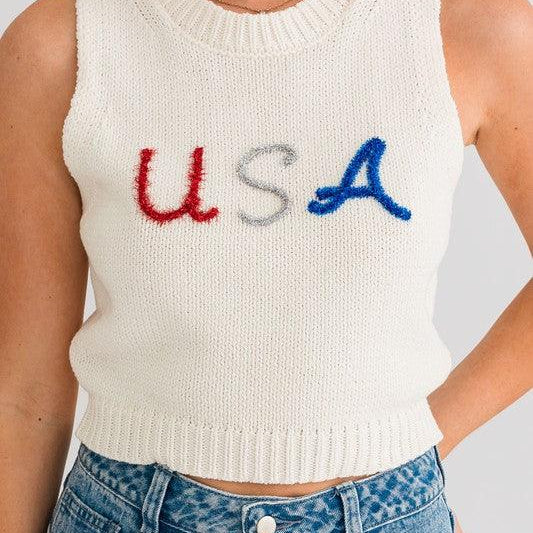 Women's Shirts - Cropped Tops Usa Knit Tank Top