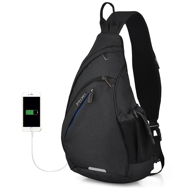 USB Charging Crossbody Bag — Water-Resistant Travel Sling – front view