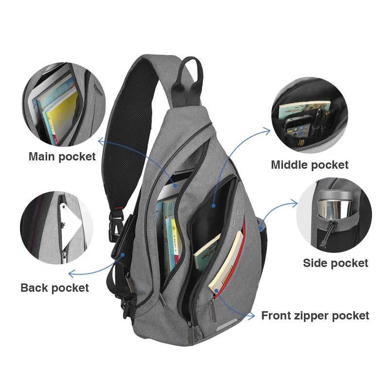 USB Charging Crossbody Bag — Water-Resistant Travel Sling – close up view