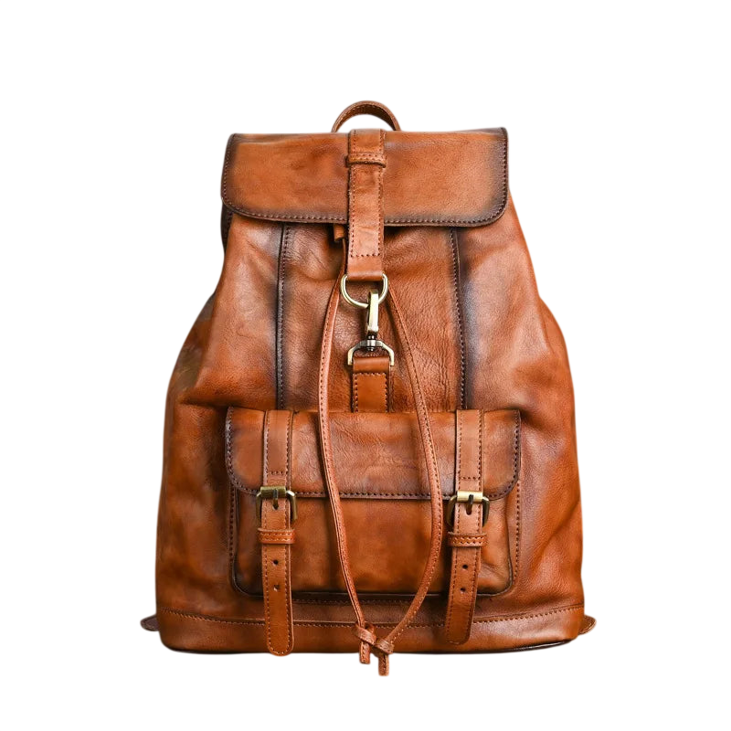 USB Charging Leather Backpack for Men 15.6" Laptop