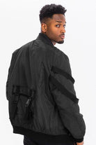 WEIV utility strap jacket for men in black with stylish straps for a modern look