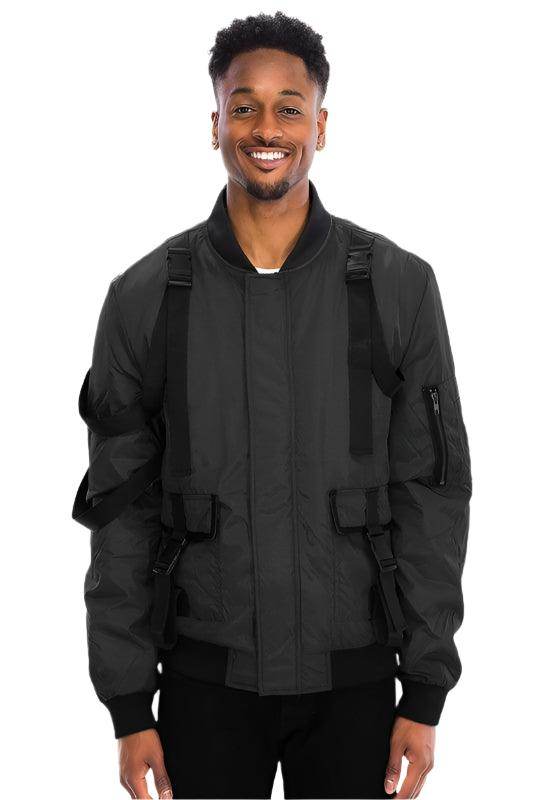 WEIV utility strap jacket for men in black with stylish straps and a comfortable fit