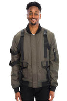 WEIV utility strap jacket for men in olive green with adjustable straps and a stylish design