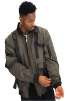WEIV utility strap jacket for men in olive green with adjustable straps and stylish design