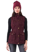 Burgundy Tasha Apparel utility vest jacket for travel with adjustable hood and multiple pockets